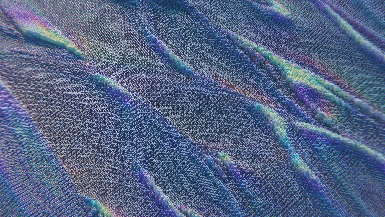 Abstract digital art with fluid, wavy patterns in shades of blue, purple, and hints of green. The image evokes a sense of flowing motion and tranquility.